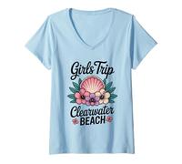 Mujer Viaje de niña Clearwater Beach Florida Travel Crew Besties Camiseta Cuello V