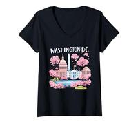 Mujer Viaje de Recuerdos artísticos emblemáticos de los cerezos en Flor de Washington DC Camiseta Cuello V