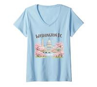 Mujer Viaje de Recuerdos artísticos emblemáticos de los cerezos en Flor de Washington DC Camiseta Cuello V