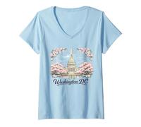 Mujer Viaje de Recuerdos artísticos emblemáticos de los cerezos en Flor de Washington DC Camiseta Cuello V