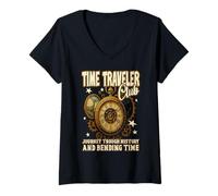 Mujer VIAJE DEL CLUB DE VIAJE EN EL TIEMPO A TRAVÉS DE LA HISTORIA Y EL TIEMPO Camiseta Cuello V