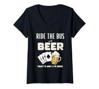 Mujer Viaje en autobús y cerveza Por eso estoy aquí Camiseta Cuello V