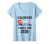 Mujer Viaje Familiar a Colorado 2026 con el Mapa de Denver, Bandera de Colorado, Partido de Recuerdo Camiseta Cuello V