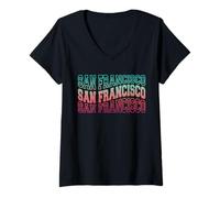 Mujer Viaje Familiar a San Francisco, Recuerdo del Estado de California, SF City Camiseta Cuello V