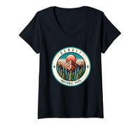 Mujer Viaje familiar de verano a las montañas de Denali Alaska Camiseta Cuello V