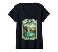Mujer Viaje Familiar Moraine Lake Canadá Vacaciones en Moraine Lake Camiseta Cuello V