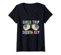 Mujer Viaje NIÑAS Vintage Siesta Key Viajes Vacaciones Vacaciones Camiseta Cuello V