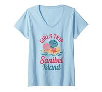 Mujer Viaje para niñas Sanibel Island Girls Travel Crew Florida Besties Camiseta Cuello V