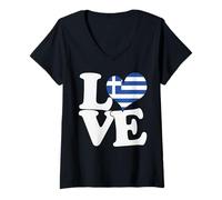 Mujer Viaje patriótico con Bandera y corazón de «I Love Greece» Camiseta Cuello V