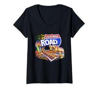 Mujer Viaje por Carretera a California Camiseta Cuello V