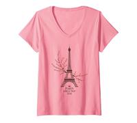Mujer Viaje Retro a Paris Girls 2026 Moms Vuelo Fabuloso Vacay Camiseta Cuello V