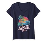 Mujer Viaje Retro a Puerto Vallarta 2026, Vacaciones, Vacaciones, mamás, Mejor Amiga, tripulación Camiseta Cuello V