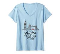 Mujer Viaje Retro de Chicas a Londres 2026 Vacay Las Mejores Vacaciones Camiseta Cuello V