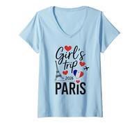 Mujer Viaje Retro para niñas a París 2026, reunión y Vacaciones a Juego Camiseta Cuello V