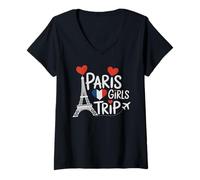 Mujer Viaje Retro Paris NIÑAS Viaje Princesa Vacay Familia Todas Las Chicas Camiseta Cuello V