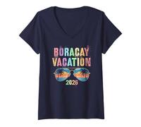 Mujer Viaje Vintage a Boracay Vacation 2026, Viaje y natación a Juego Camiseta Cuello V