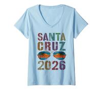 Mujer Viaje Vintage a Santa Cruz 2026, natación, Vacaciones a Juego para Toda la Familia Camiseta Cuello V