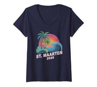Mujer Viaje Vintage a ST Maarten 2026, Vacaciones, Vacaciones para niñas y Hermanas Camiseta Cuello V