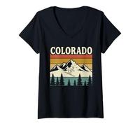 Mujer Viaje vintage desgastado a las Montañas Rocosas de Colorado Camiseta Cuello V
