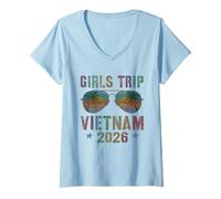 Mujer Viaje Vintage Girls Vietnam 2026 Viaje Vacaciones Camiseta Cuello V