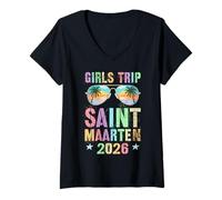 Mujer Viaje Vintage NIÑAS Saint Maarten 2026 Viaje Vacaciones Camiseta Cuello V