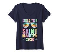 Mujer Viaje Vintage NIÑAS Saint Maarten 2026 Viaje Vacaciones Camiseta Cuello V