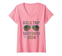 Mujer Viaje Vintage para niñas a Santorini 2026, Viaje de natación y Vacaciones a Juego Camiseta Cuello V