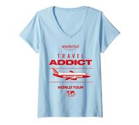Mujer Viajeros Adictos a los Viajes Cool World Tour Vacaciones Wanderlust Camiseta Cuello V