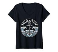 Mujer Viajes Alemania Playa Eckernförde Anchor Waves Design Camiseta Cuello V