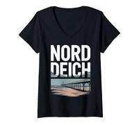 Mujer Viajes Alemania Playa Norddeich Anchor Waves Camiseta Cuello V