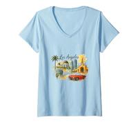 Mujer Viajes Diarios clásicos de Los Ángeles L.A. USA Camiseta Cuello V