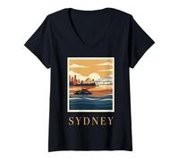 Mujer Viajes Vintage a Sídney, Australia, Harbour Bridge, Opera House Camiseta Cuello V