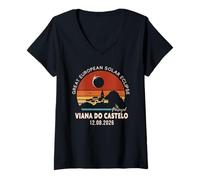 Mujer Viana do Castelo, Portugal Gran Eclipse Solar Europeo 2026 Camiseta Cuello V