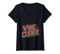 Mujer Vibe Coder Software Programmer Developer Coding |- Camiseta Cuello V