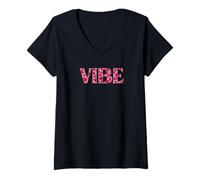 Mujer Vibe Estampado Leopardo Letras Patrón Rosa Camiseta Cuello V