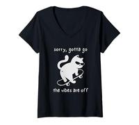 Mujer Vibes Are Off Funny Cat Skateboard Introvert Sarcastic Humor Camiseta Cuello V