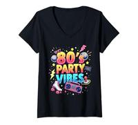 Mujer Vibra de fiesta de los años 80 Old School Fun Times Design Camiseta Cuello V