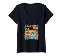 Mujer Vibraciones costeras veraniegas de Retro Beach Please 2026 Camiseta Cuello V