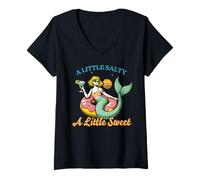Mujer Vibraciones playeras retro de sirena «Un poco salada, un poco dulce» Camiseta Cuello V
