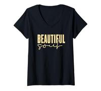 Mujer Vibraciones positivas inspiradoras del alma hermosa Camiseta Cuello V