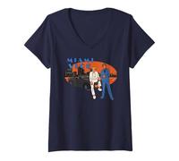 Mujer Vibraciones Retro y geniales de un Paisaje Urbano de Miami Vice Camiseta Cuello V