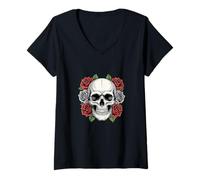 Mujer Vibraciones veraniegas con rock´n´roll y rosas Camiseta Cuello V