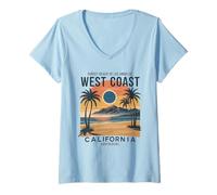 Mujer Vibraciones veraniegas de la Costa Oeste de Retro Ocean, California Beach Camiseta Cuello V