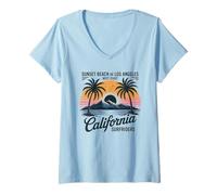 Mujer Vibraciones veraniegas de la Costa Oeste, Playa de California, Retro, océano Camiseta Cuello V