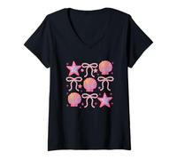 Mujer Vibrante patrón de conchas marinas y estrellas Camiseta Cuello V