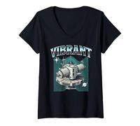 Mujer Vibrante señal Espacial Ciencia ficción Retro estación Espacial Camiseta Cuello V