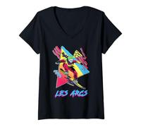 Mujer Vibrante Snowboarder en Les Arcs Design Camiseta Cuello V