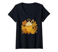 Mujer Vibras otoñales Chocolate Caliente Camiseta Cuello V