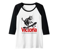 Mujer VICTORIA - Bonito nombre de chica con gato y monopatín Camiseta Manga Raglan