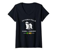 Mujer Victoria Falls Waterfall Zambezi Zambia Zimbabwe Bandera Camiseta Cuello V